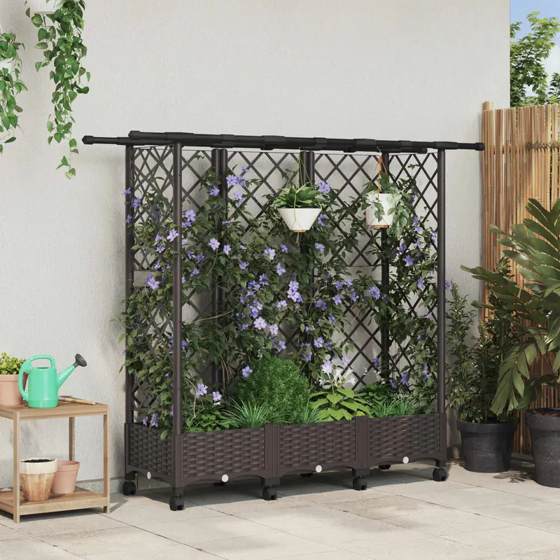 Vidaxl verhoogd bed met trellis en dak bruin 164 x 40 x 127 cm pp