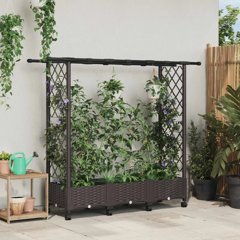 Vidaxl verhoogd bed met trellis en dak bruin 164 x 40 x 127 cm pp