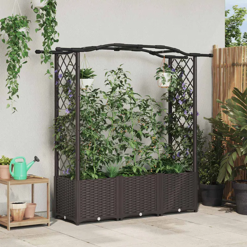 Vidaxl verhoogd bed met trellis en dak bruin 164 x 40 x 138 cm pp