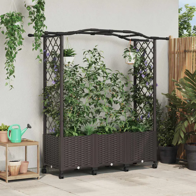 Vidaxl verhoogd bed met trellis en dak bruin 164 x 40 x 144 cm pp