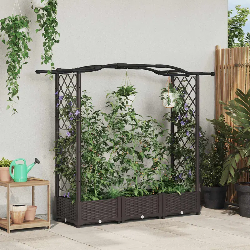 Vidaxl verhoogd bed met trellis en dak bruin 169 x 40 x 123 cm pp