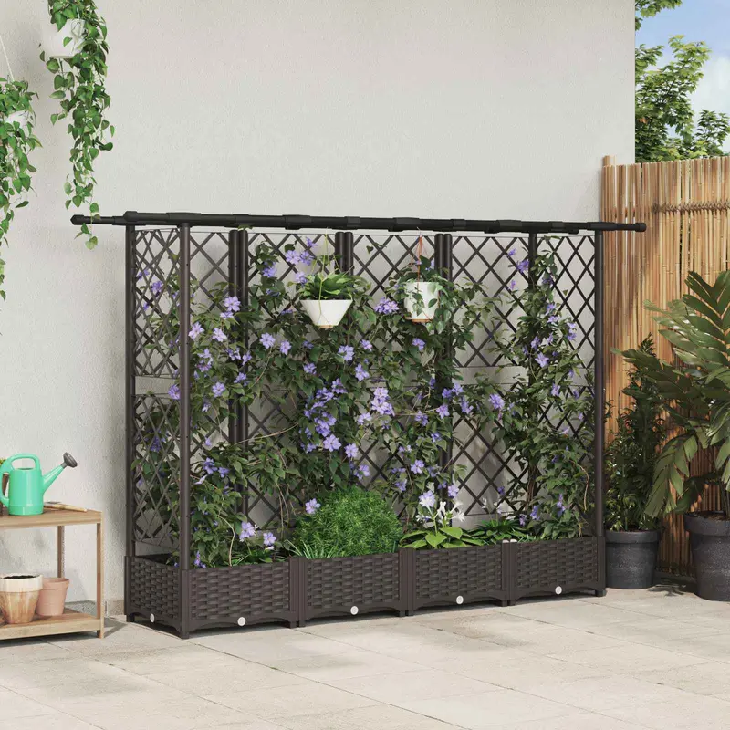 Vidaxl verhoogd bed met trellis en dak bruin 202,5 x 40 x 121 cm pp