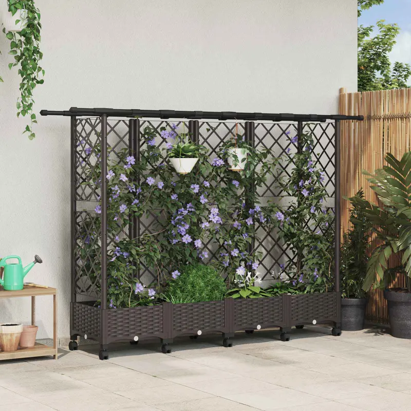 Vidaxl verhoogd bed met trellis en dak bruin 202,5 x 40 x 127 cm pp