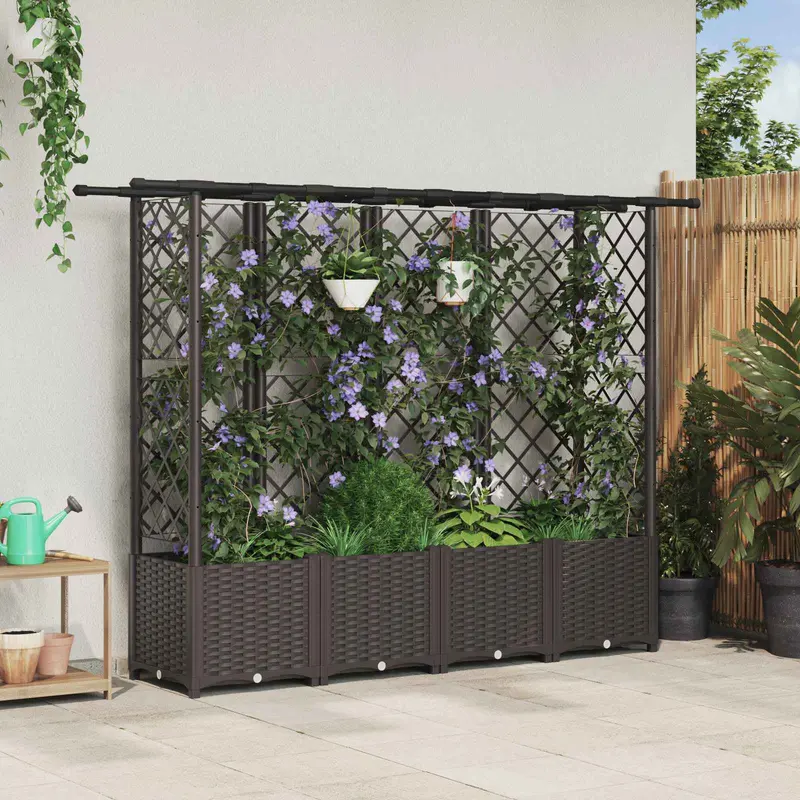 Vidaxl verhoogd bed met trellis en dak bruin 202 x 40 x 136 cm pp