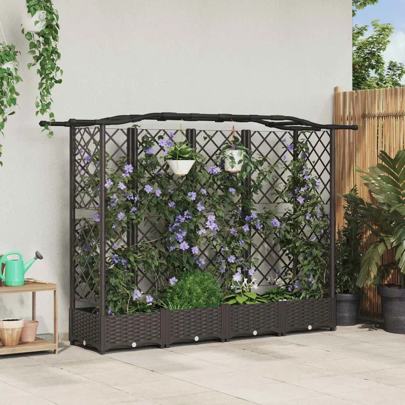 Vidaxl verhoogd bed met trellis en dak bruin 203,5 x 40 x 123 cm pp