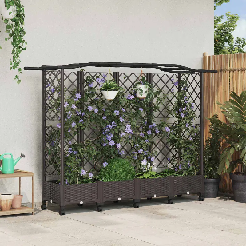 Vidaxl verhoogd bed met trellis en dak bruin 203,5 x 40 x 129 cm pp