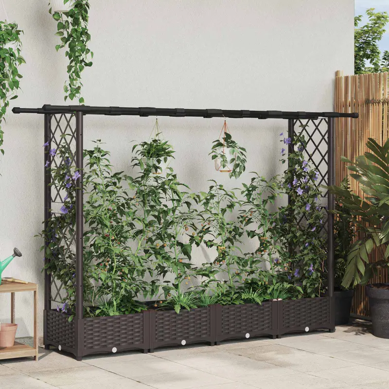 Vidaxl verhoogd bed met trellis en dak bruin 203 x 40 x 121 cm pp