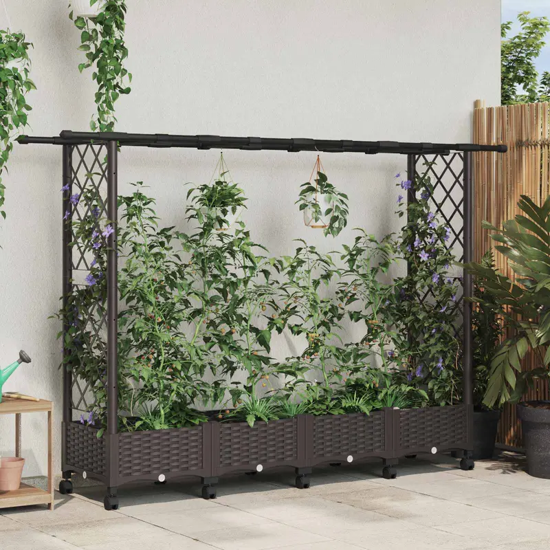 Vidaxl verhoogd bed met trellis en dak bruin 203 x 40 x 127 cm pp