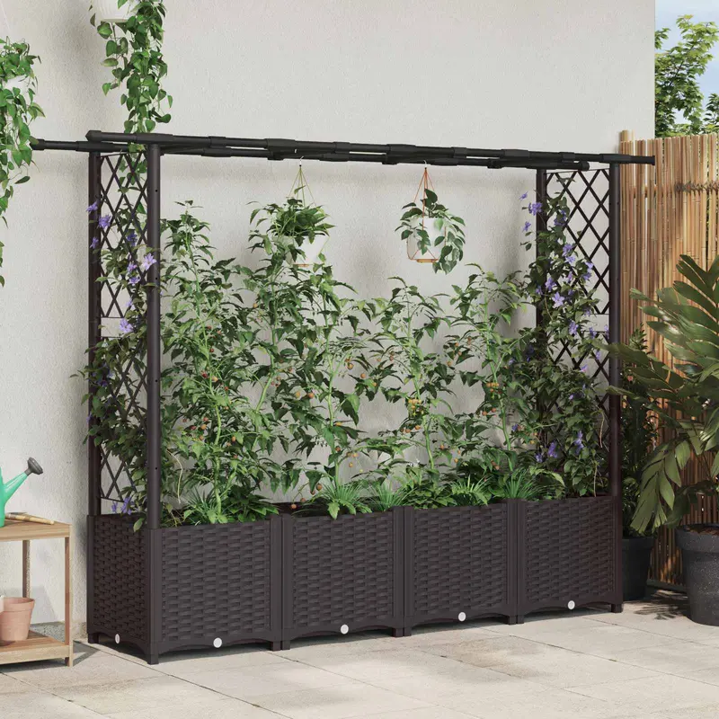 Vidaxl verhoogd bed met trellis en dak bruin 203 x 40 x 136 cm pp