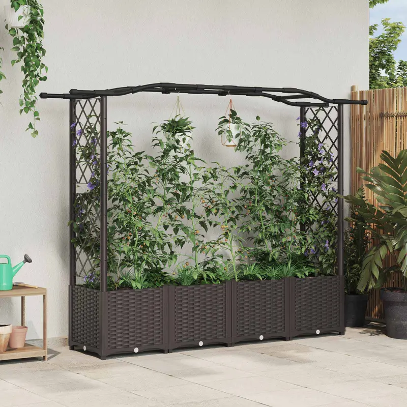 Vidaxl verhoogd bed met trellis en dak bruin 204 x 40 x 138 cm pp