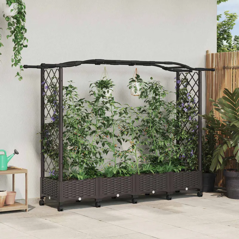 Vidaxl verhoogd bed met trellis en dak bruin 207 x 40 x 129 cm pp
