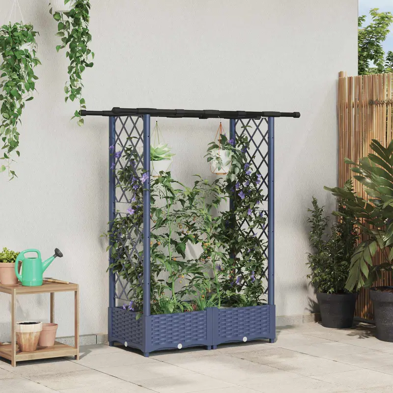 Vidaxl verhoogd bed met trellis en dak grijs 122,5 x 40 x 121 cm pp