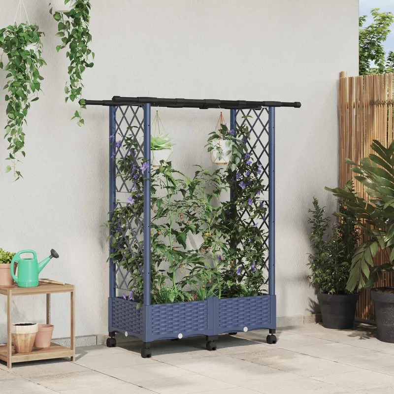 Vidaxl verhoogd bed met trellis en dak grijs 122,5 x 40 x 127 cm pp