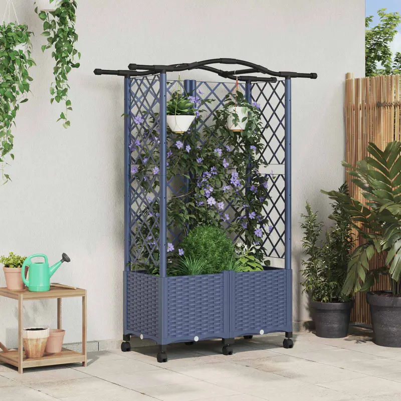 Vidaxl verhoogd bed met trellis en dak grijs 122 x 40 x 144 cm pp