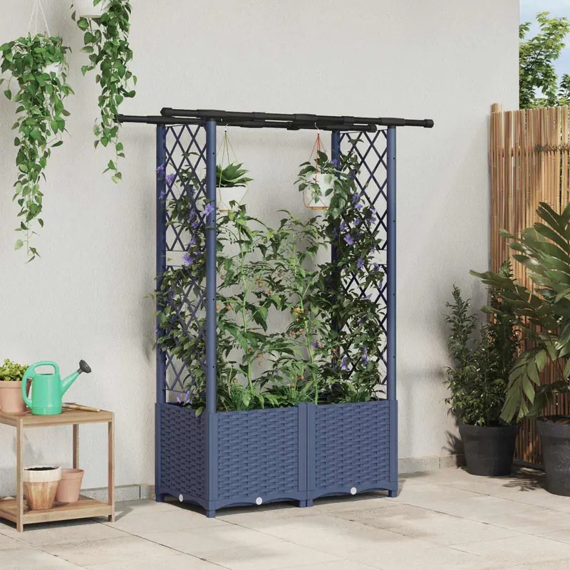 Vidaxl verhoogd bed met trellis en dak grijs 124,5 x 40 x 136 cm pp