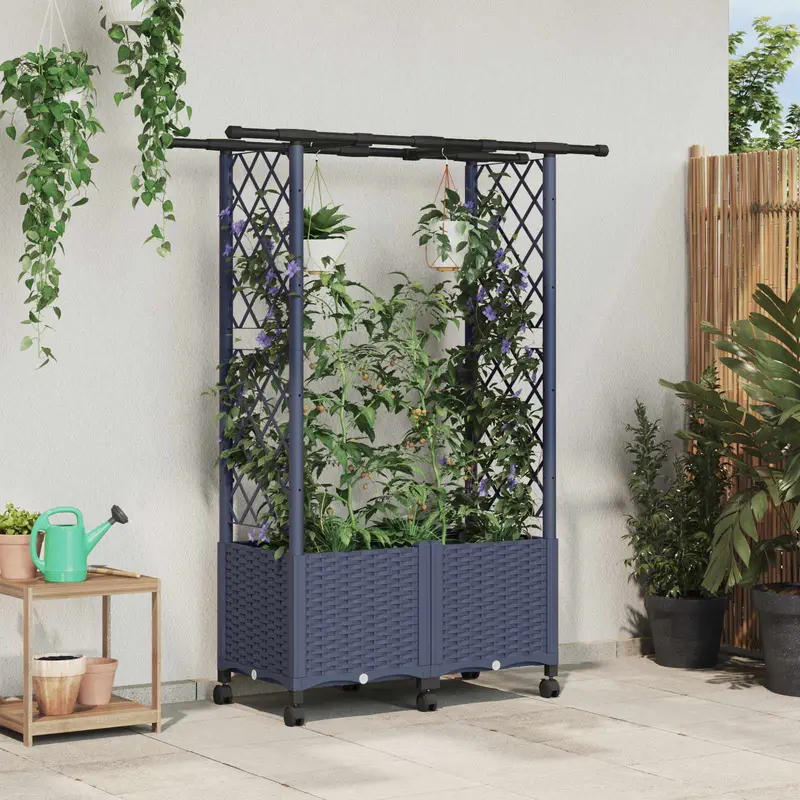 Vidaxl verhoogd bed met trellis en dak grijs 124,5 x 40 x 142 cm pp