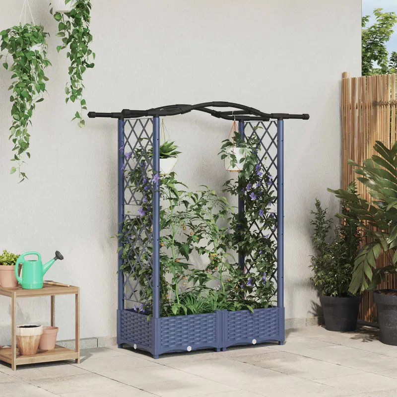 Vidaxl verhoogd bed met trellis en dak grijs 124 x 40 x 123 cm pp