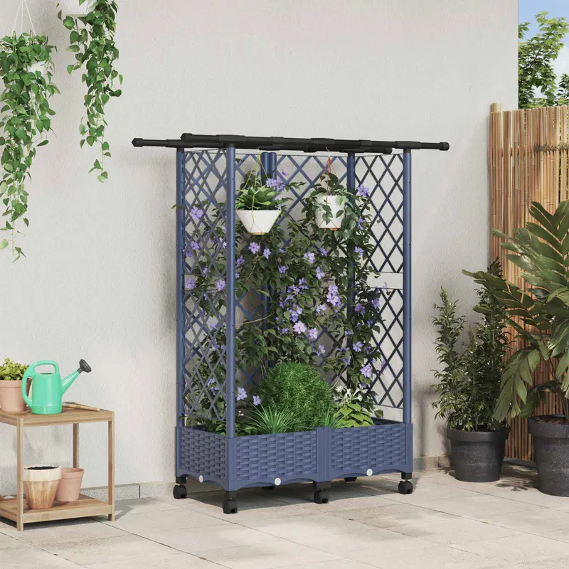 Vidaxl verhoogd bed met trellis en dak grijs 124 x 40 x 127 cm pp