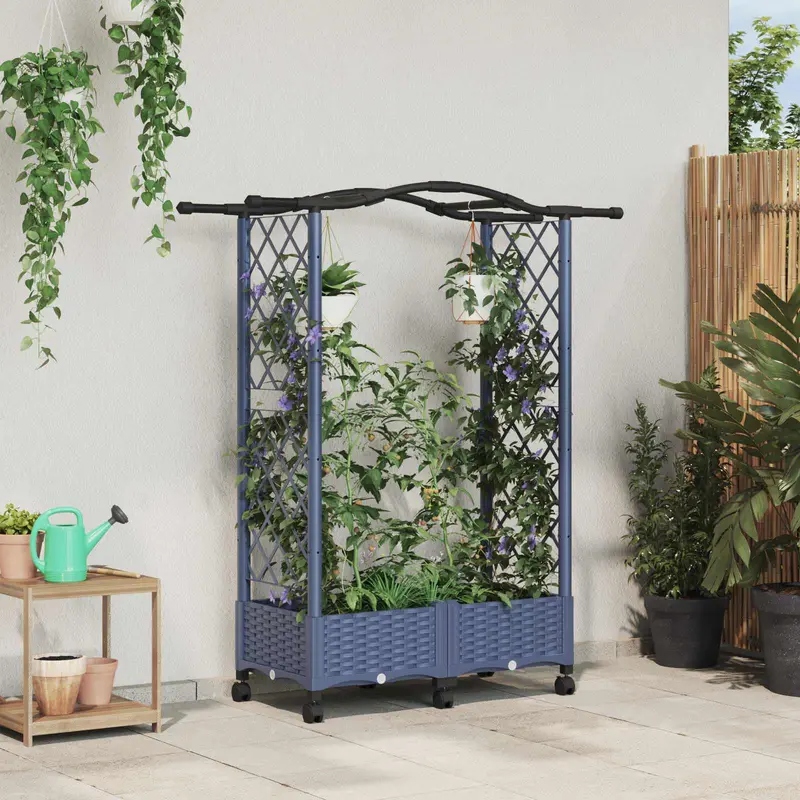 Vidaxl verhoogd bed met trellis en dak grijs 124 x 40 x 129 cm pp