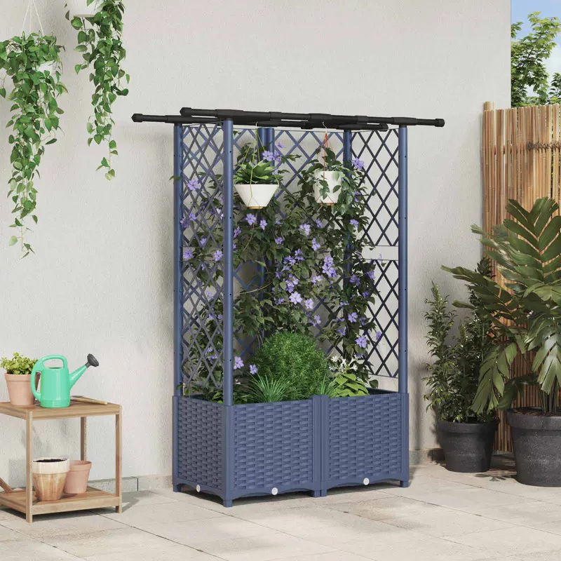 Vidaxl verhoogd bed met trellis en dak grijs 124 x 40 x 136 cm pp
