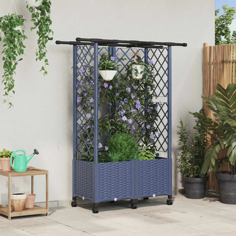 Vidaxl verhoogd bed met trellis en dak grijs 124 x 40 x 142 cm pp