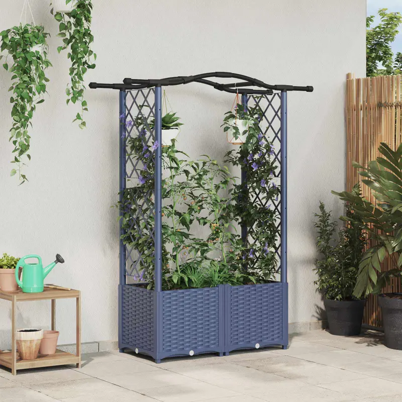 Vidaxl verhoogd bed met trellis en dak grijs 125 x 40 x 138 cm pp