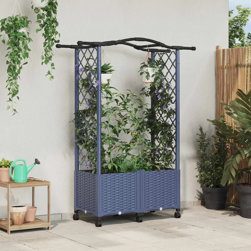 Vidaxl verhoogd bed met trellis en dak grijs 125 x 40 x 144 cm pp