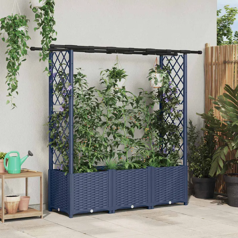 Vidaxl verhoogd bed met trellis en dak grijs 162,5 x 40 x 136 cm pp