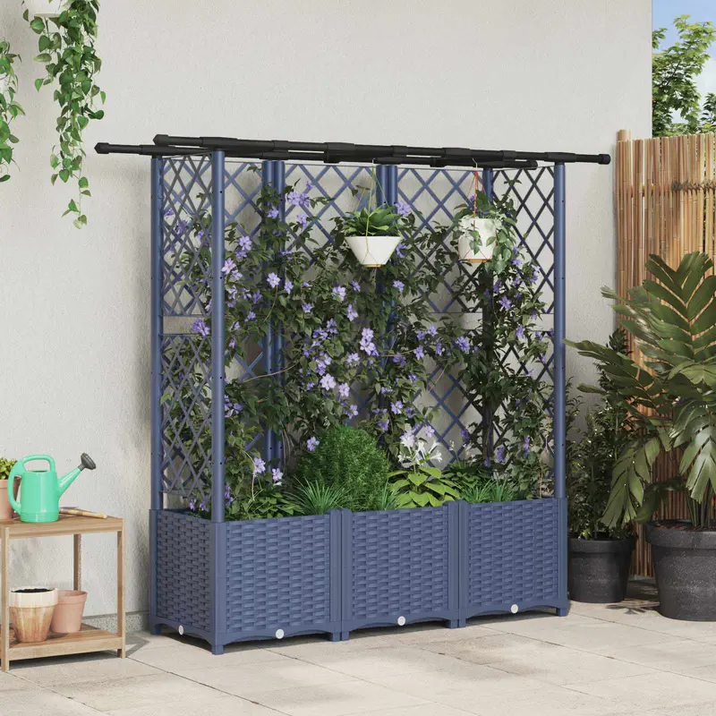 Vidaxl verhoogd bed met trellis en dak grijs 163,5 x 40 x 136 cm pp