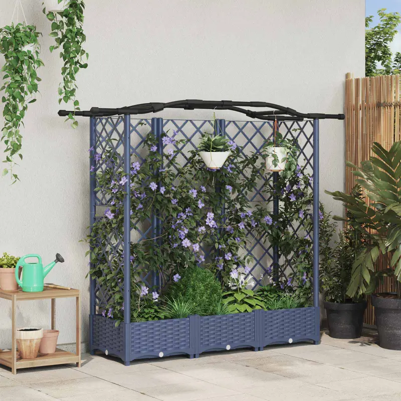 Vidaxl verhoogd bed met trellis en dak grijs 163 x 40 x 123 cm pp