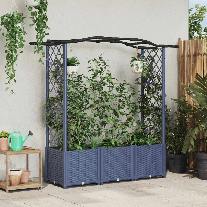 Vidaxl verhoogd bed met trellis en dak grijs 164 x 40 x 138 cm pp