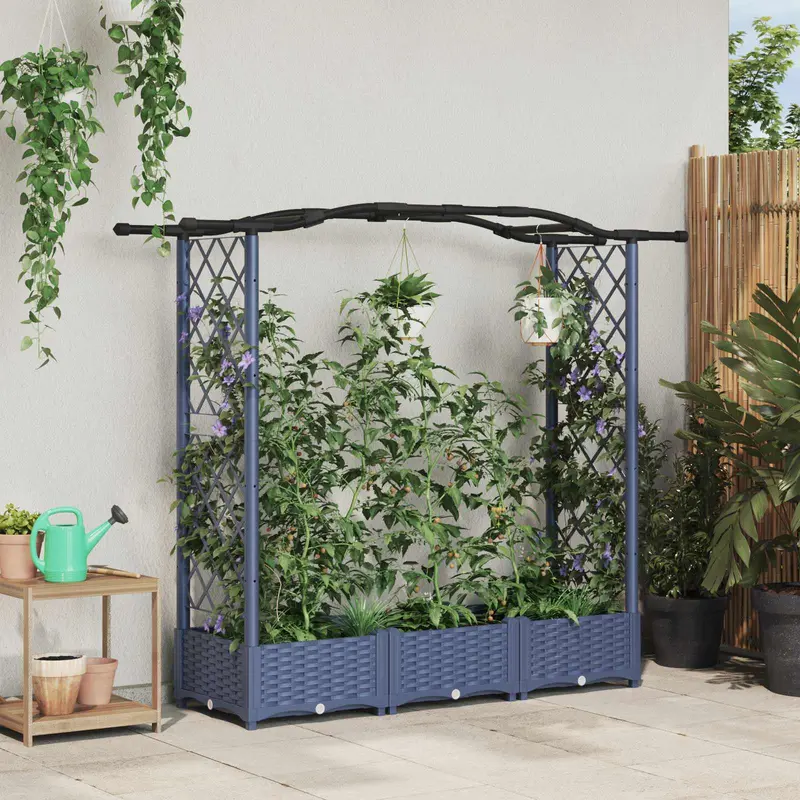 Vidaxl verhoogd bed met trellis en dak grijs 169 x 40 x 123 cm pp