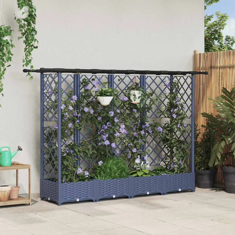 Vidaxl verhoogd bed met trellis en dak grijs 202,5 x 40 x 121 cm pp