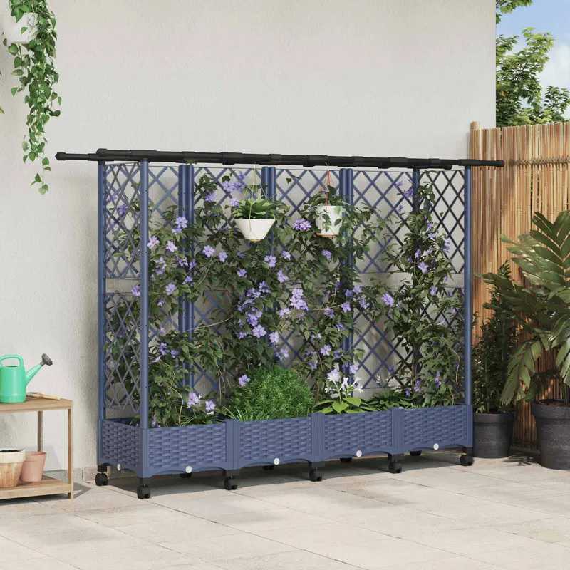 Vidaxl verhoogd bed met trellis en dak grijs 202,5 x 40 x 127 cm pp