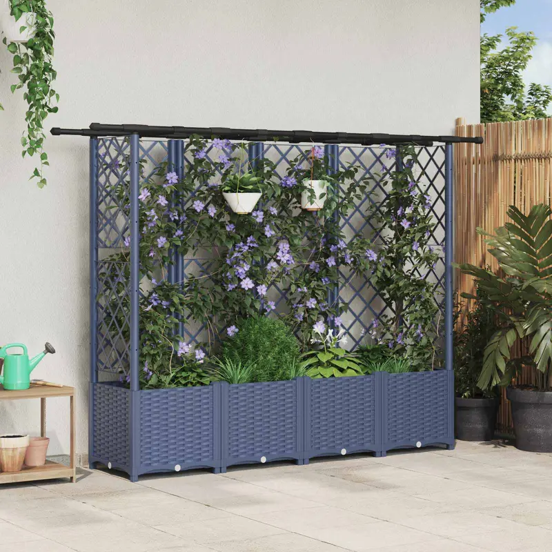 Vidaxl verhoogd bed met trellis en dak grijs 202 x 40 x 136 cm pp