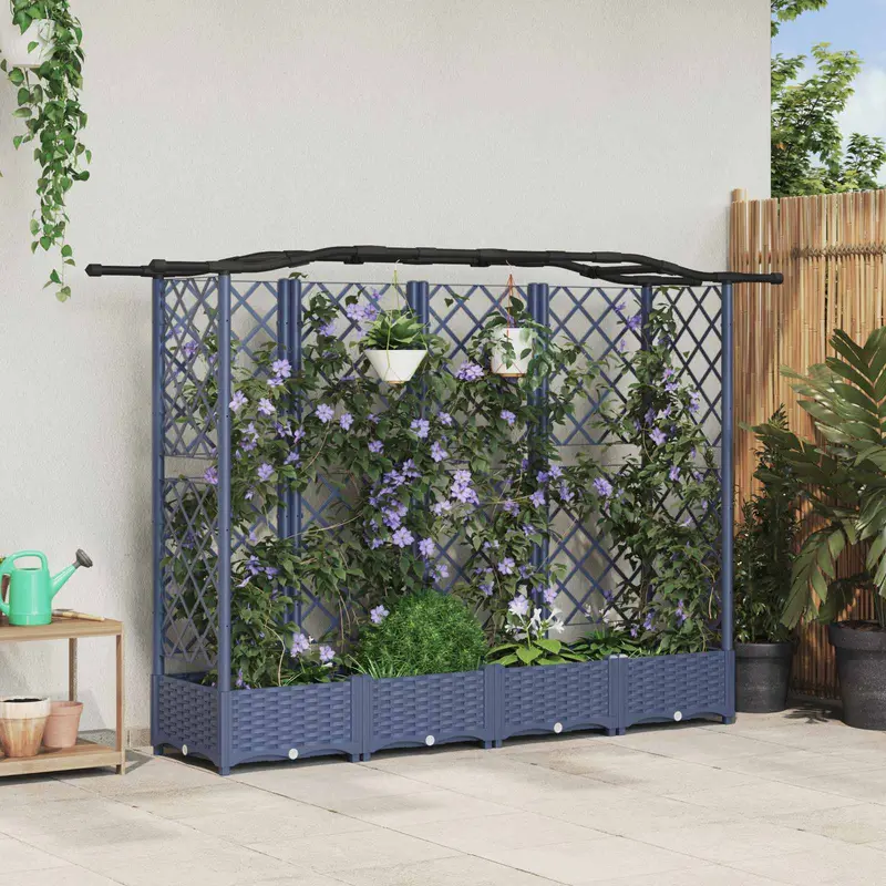 Vidaxl verhoogd bed met trellis en dak grijs 203,5 x 40 x 123 cm pp