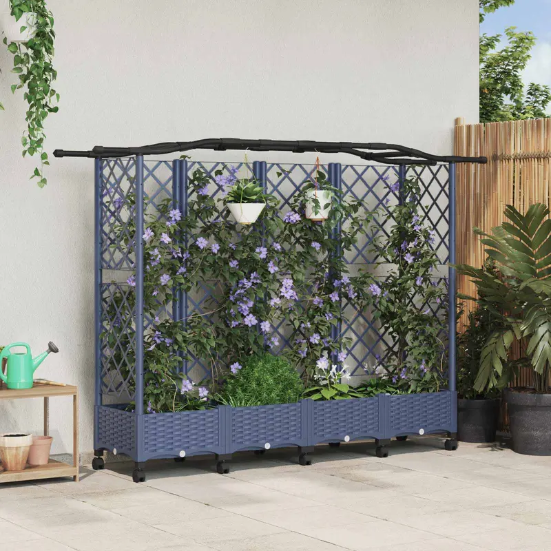 Vidaxl verhoogd bed met trellis en dak grijs 203,5 x 40 x 129 cm pp