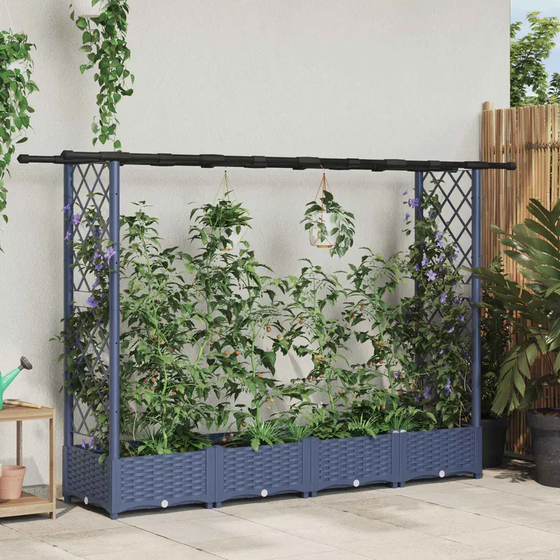 Vidaxl verhoogd bed met trellis en dak grijs 203 x 40 x 121 cm pp
