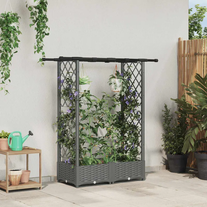 Vidaxl verhoogd bed met trellis en dak lichtgrijs 122,5 x 40 x 121 cm