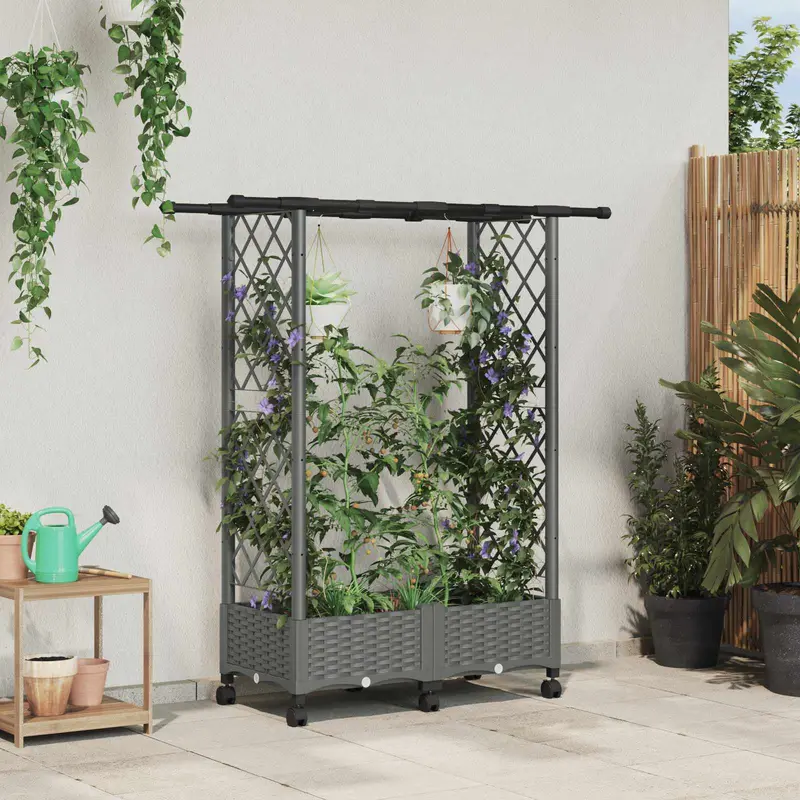 Vidaxl verhoogd bed met trellis en dak lichtgrijs 122,5 x 40 x 127 cm