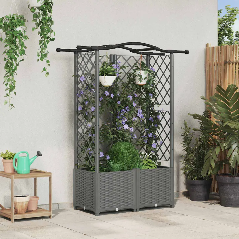 Vidaxl verhoogd bed met trellis en dak lichtgrijs 122 x 40 x 138 cm pp