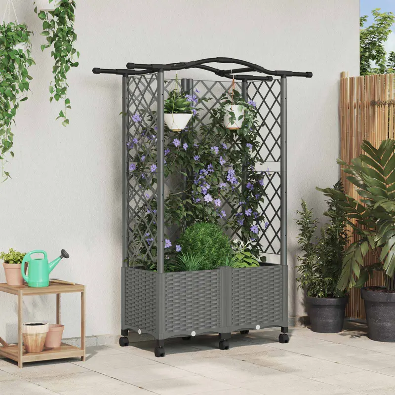 Vidaxl verhoogd bed met trellis en dak lichtgrijs 122 x 40 x 144 cm pp