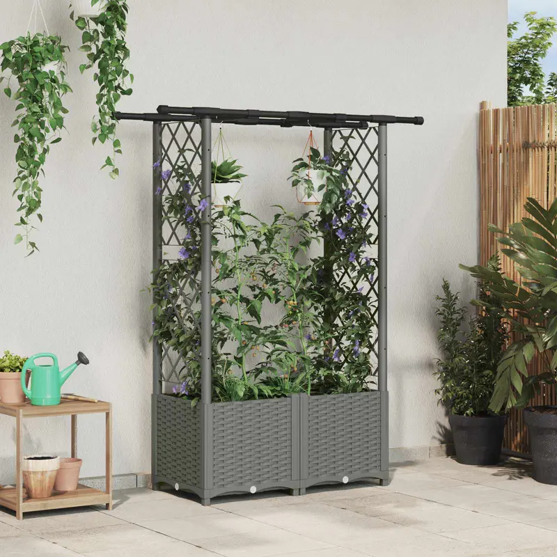 Vidaxl verhoogd bed met trellis en dak lichtgrijs 124,5 x 40 x 136 cm