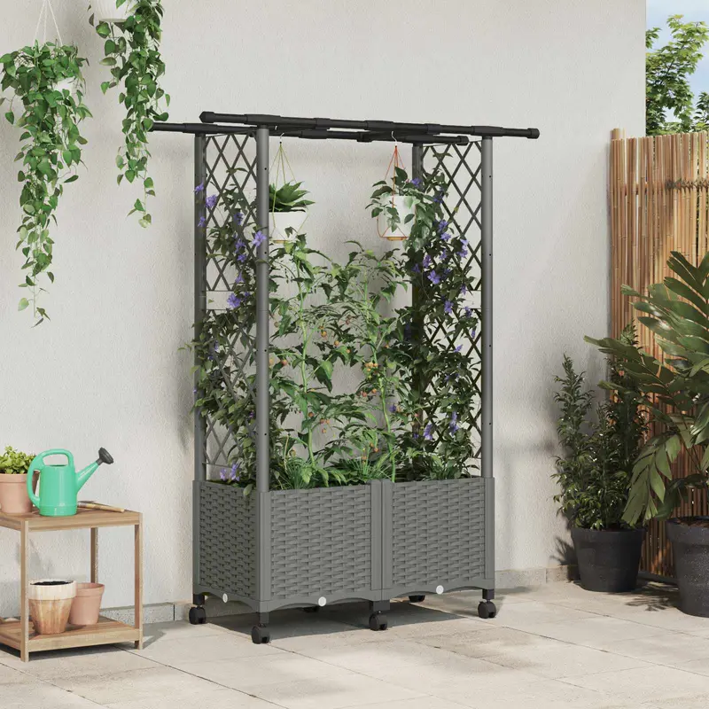 Vidaxl verhoogd bed met trellis en dak lichtgrijs 124,5 x 40 x 142 cm