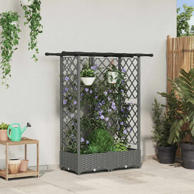 Vidaxl verhoogd bed met trellis en dak lichtgrijs 124 x 40 x 121 cm pp