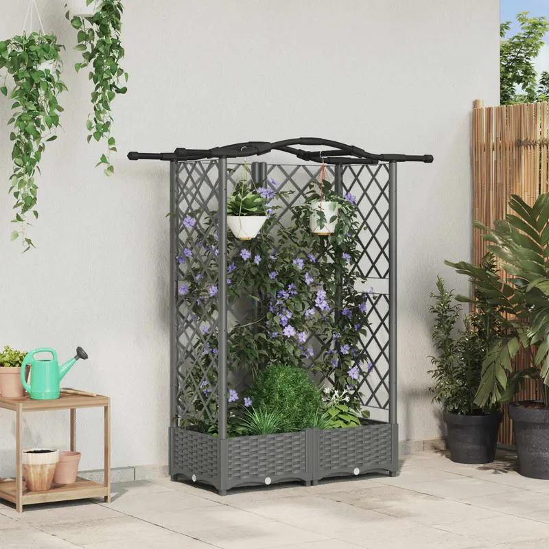 Vidaxl verhoogd bed met trellis en dak lichtgrijs 124 x 40 x 123 cm pp