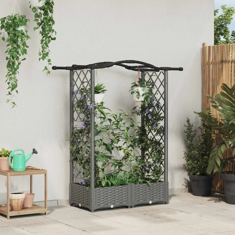 Vidaxl verhoogd bed met trellis en dak lichtgrijs 124 x 40 x 123 cm pp