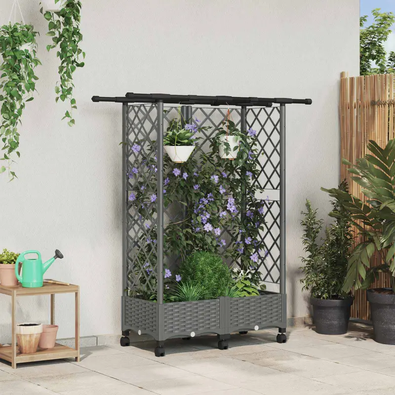 Vidaxl verhoogd bed met trellis en dak lichtgrijs 124 x 40 x 127 cm pp