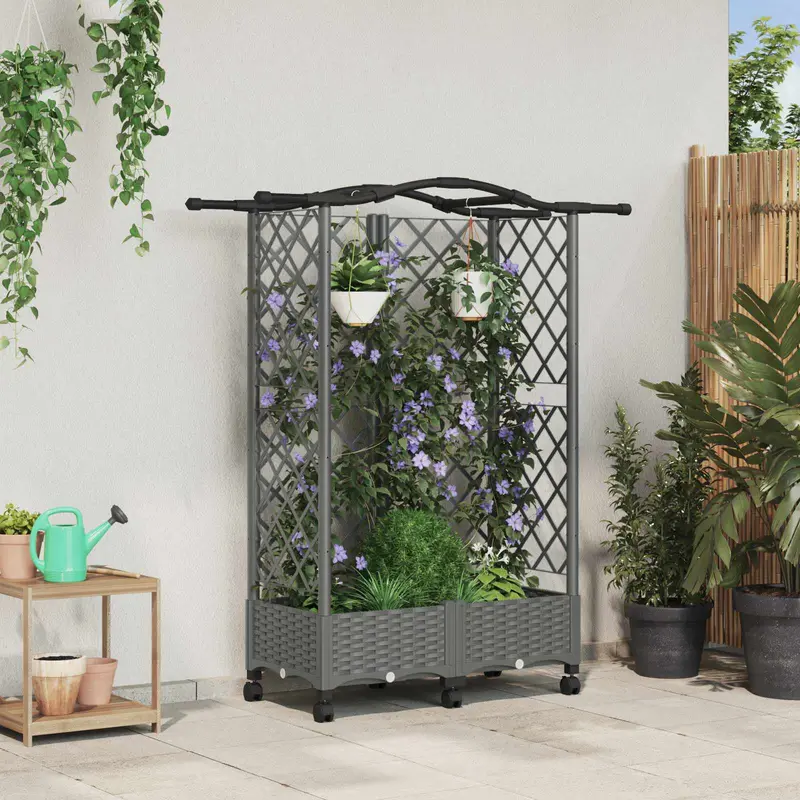 Vidaxl verhoogd bed met trellis en dak lichtgrijs 124 x 40 x 129 cm pp
