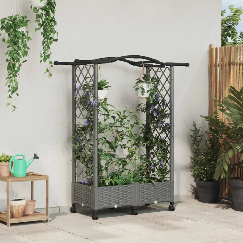Vidaxl verhoogd bed met trellis en dak lichtgrijs 124 x 40 x 129 cm pp